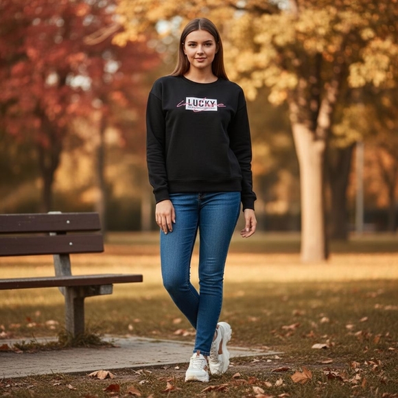 Lucky in love pullover black sweatshirt size XS - Picture 1 of 9